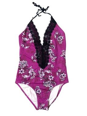 White House Black Market Floral & Lace Halter 
Swimsuit Size Medium